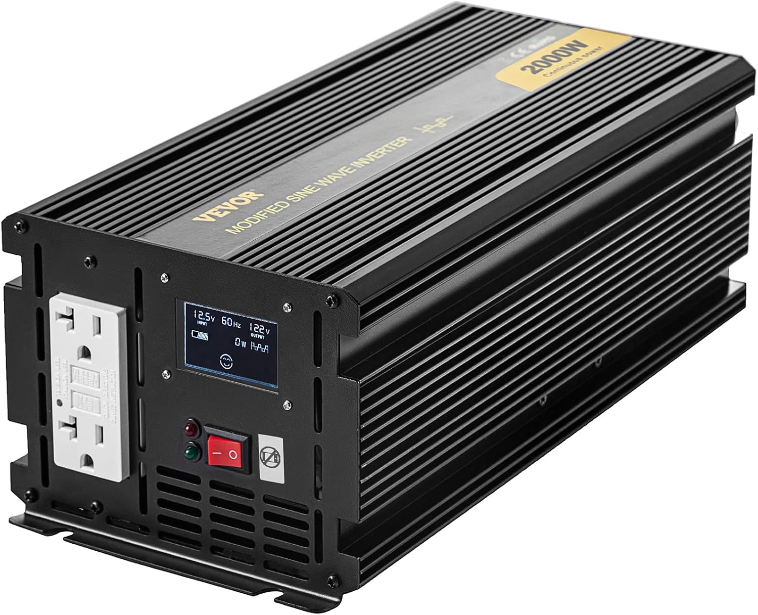 VEVOR Power Inverter, 2000W Modified Sine Wave Inverter, DC 12V to AC 120V Car Converter, with LCD Display, Remote Controller, LED Indicator, GFCI Outlets Inverter for Truck RV Car Boat Travel Camping