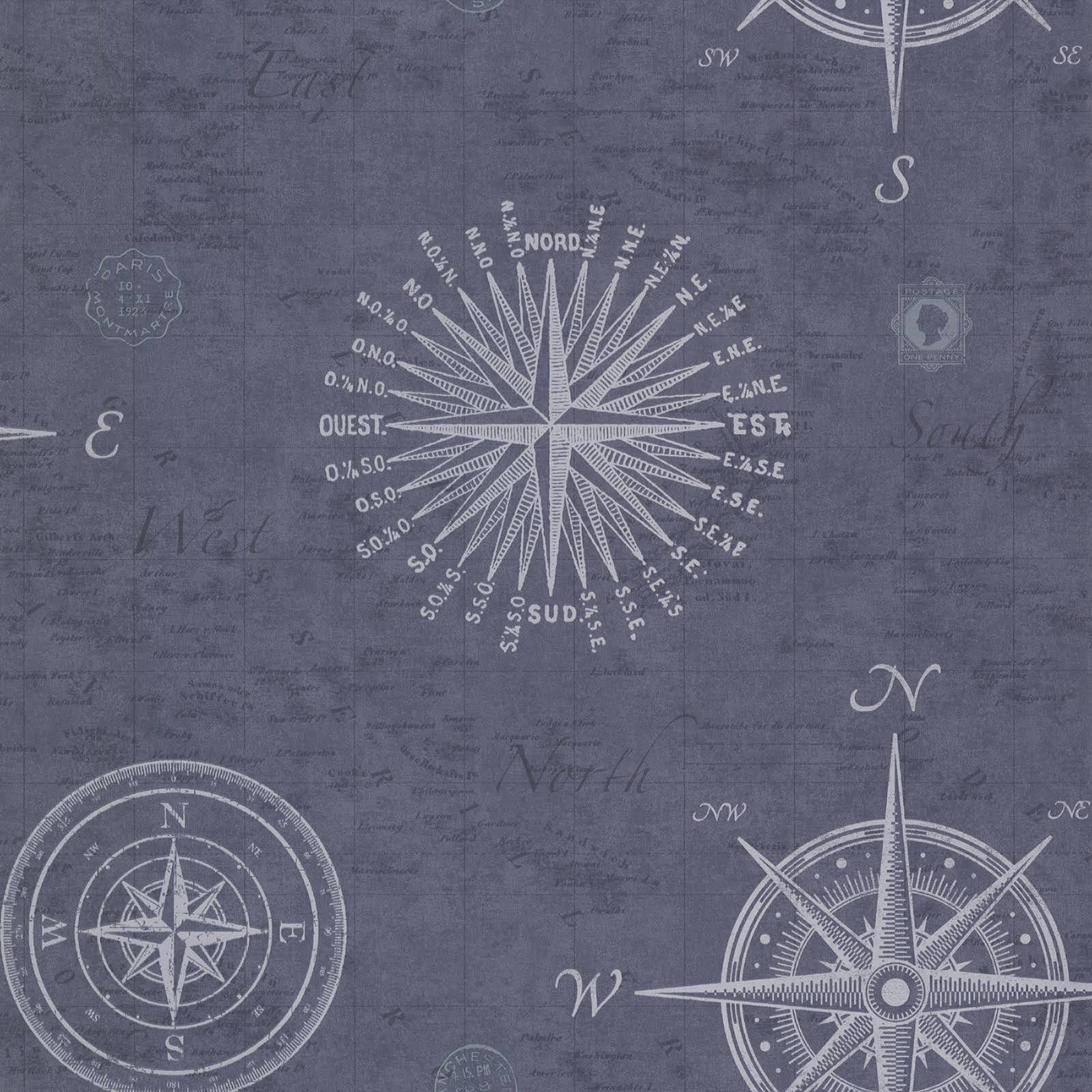 Beacon House 2604-21213 Navigate Vintage Compass Wallpaper Ocean