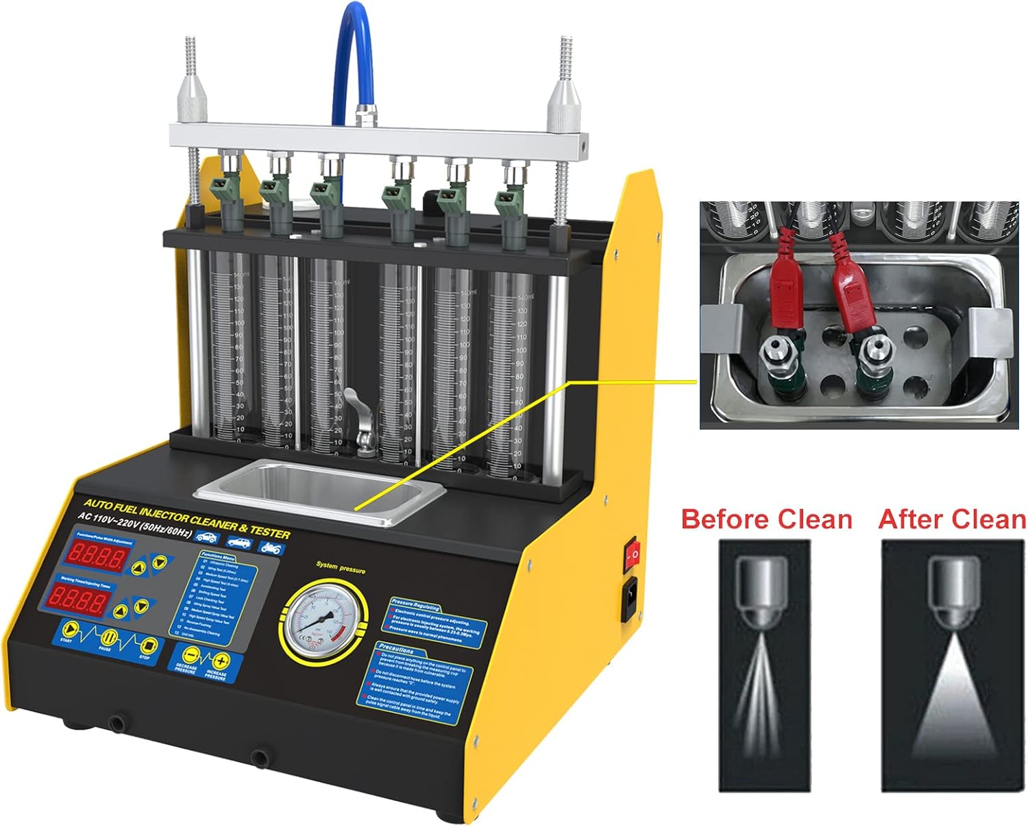 LINXINO Automotive Ultrasonic Fuel Injector Cleaner & Tester 110V/220V, Car Fuel Injection Cleaning Test Machine with 6 Cylinders for Car Motorcycle