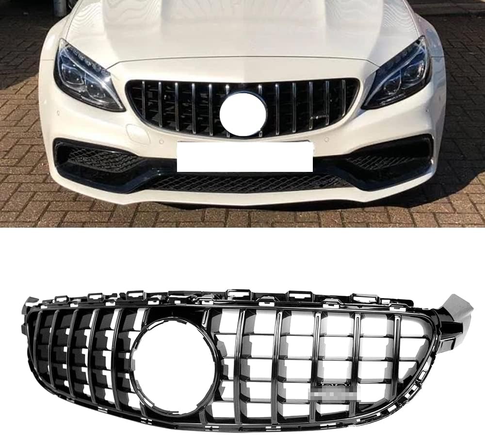 MUCCGQ C63 C63S GT R AMG Style Grill Grille Front Bumper for Mercedes Benz W205 2015-2018 (Black)