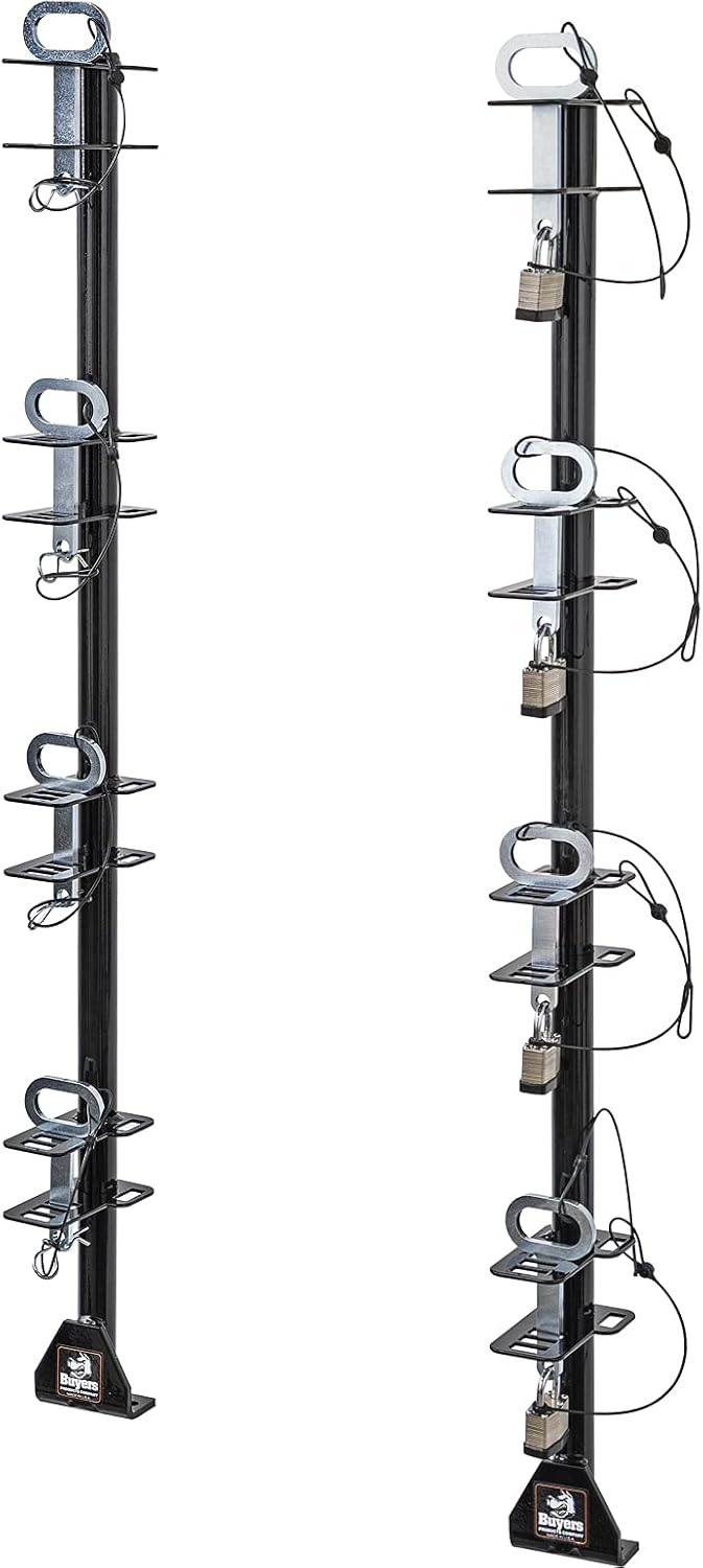 Buyers Products LT14 4-Channel Landscape Trimmer Edger Locking Rack for Commercial Trailers & Trucks Holds 4 Yard Lawn Weed Whackers Tools, 4-Position, Black