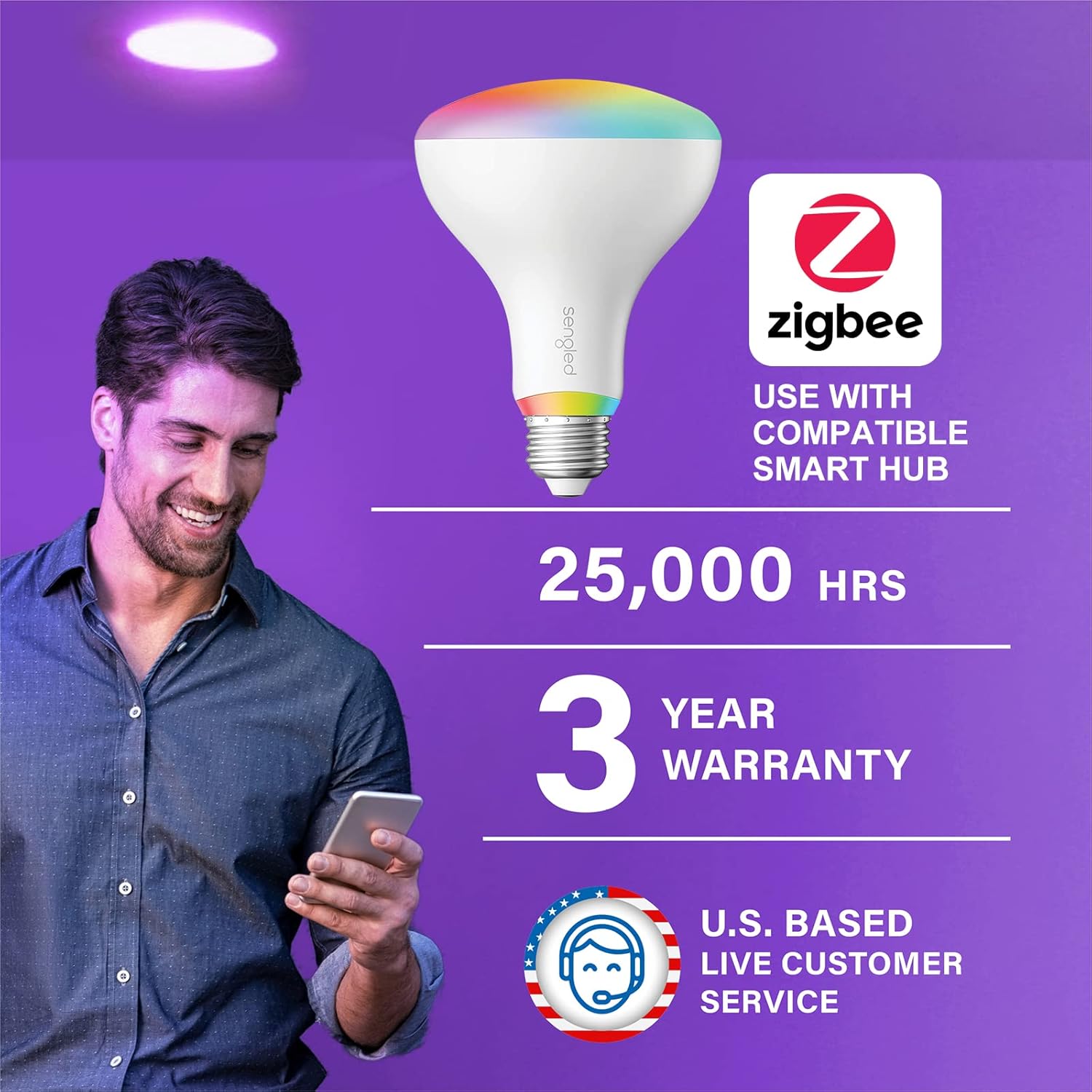 Sengled Zigbee Smart Light Bulbs, Smart Hub Required, Work with SmartThings Hub and Echo with built-in Hub, Voice Control with Alexa and Google Home, Color BR30 Smart Flood Light Bulb, 75W 2 Pack Pack of 2