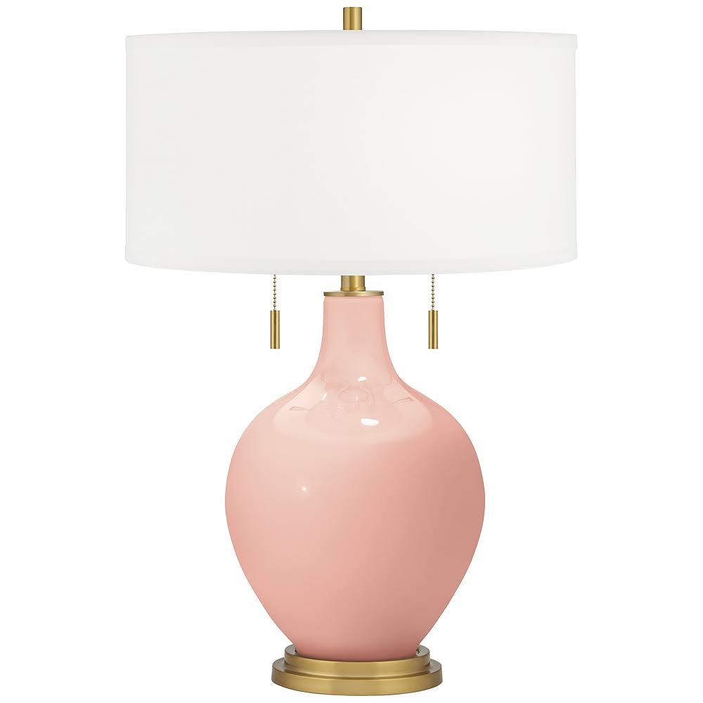 Color + Plus Rustique Warm Coral Toby Brass Accents Table Lamp, Pink
