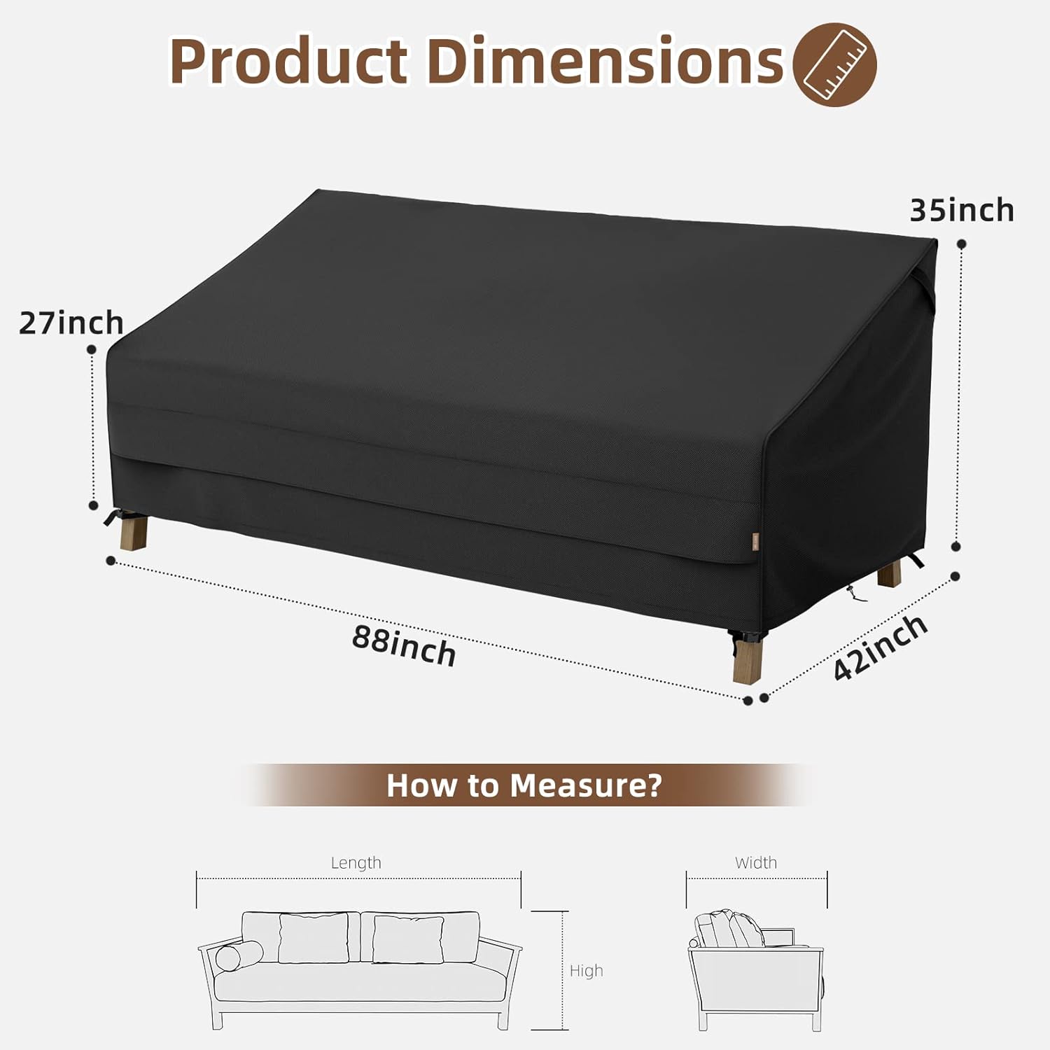 MR. COVER Outdoor Couch Cover Waterproof, 88-Inch Patio Furniture Covers for 3-Seat Sofas, UV-Resistant & Heavy Duty Material, Classic Black, Nuits Series