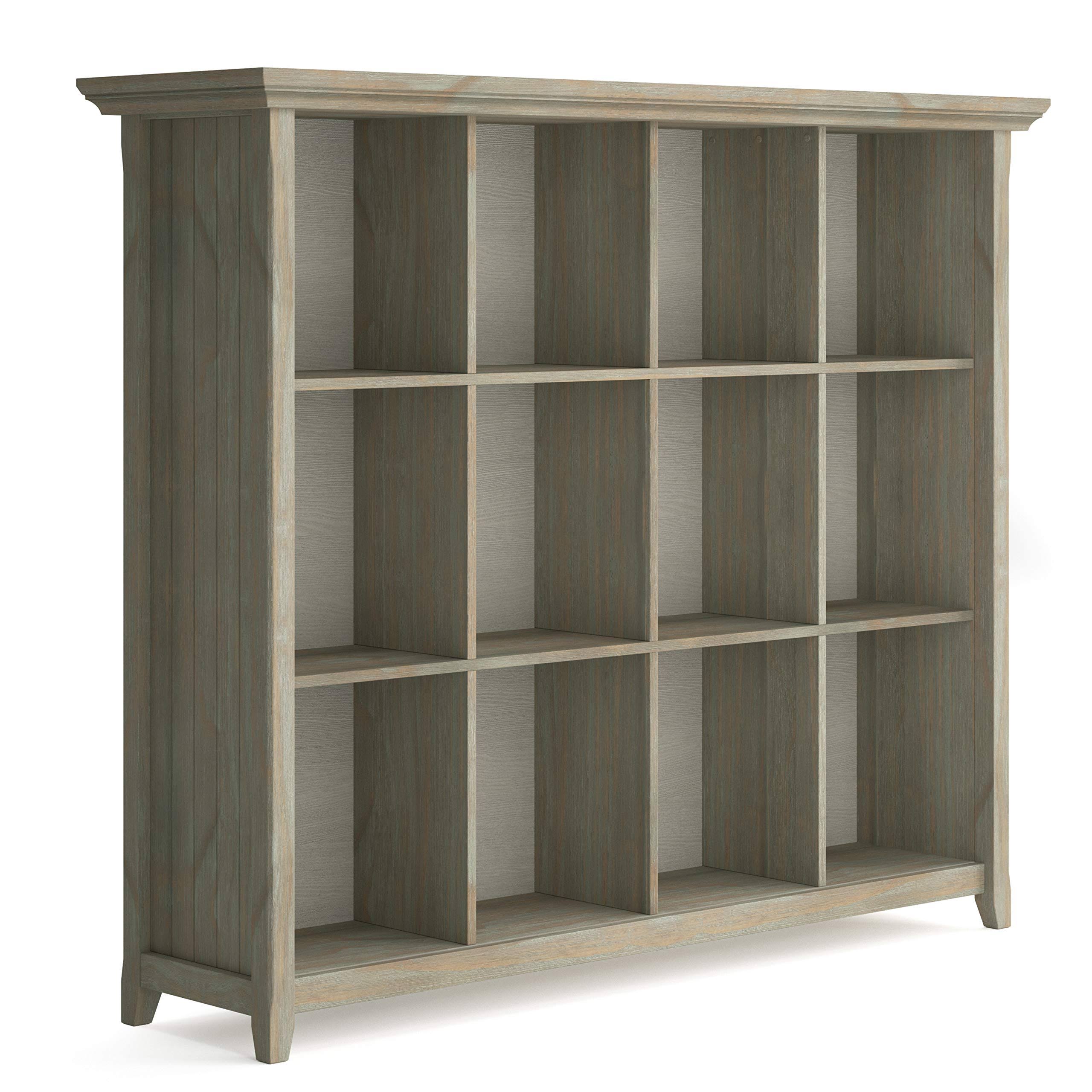 Simpli Home Acadian Solid Wood 12 Cube Storage in Distressed Grey
