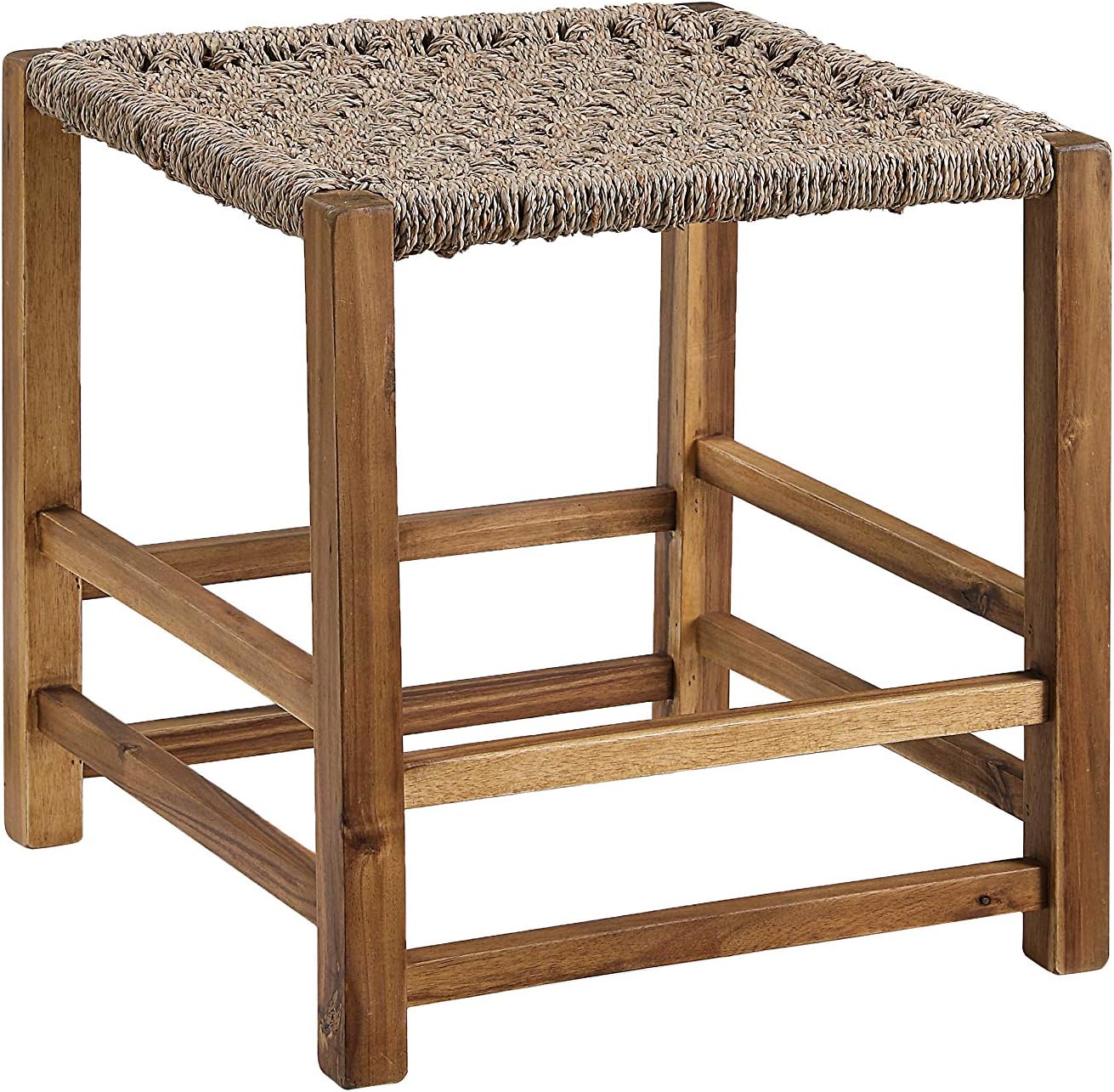 Abington Lane Square Seagrass and Wood Multifunctional Woven Ottoman/Stool - Foot Rest for Accent Chairs - Home D&eacute;cor Piece for The Contemporary Home (Square, 17.5