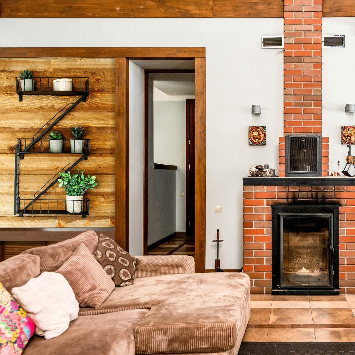 Urban Fire Escape Styled, Floating Shelf, Wall Shelf for Kitchen, Living Room and Bath by Ohana HomeWorks Pack of 2