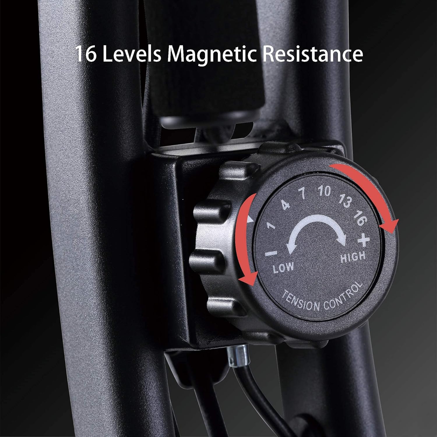 ECHANFIT Folding Exercise Bike Magnetic Resistance with 16 Levels Tension, Heart Rate Monitor and Arm Training Bands for Home Use, 300 lb. Weight Capacity