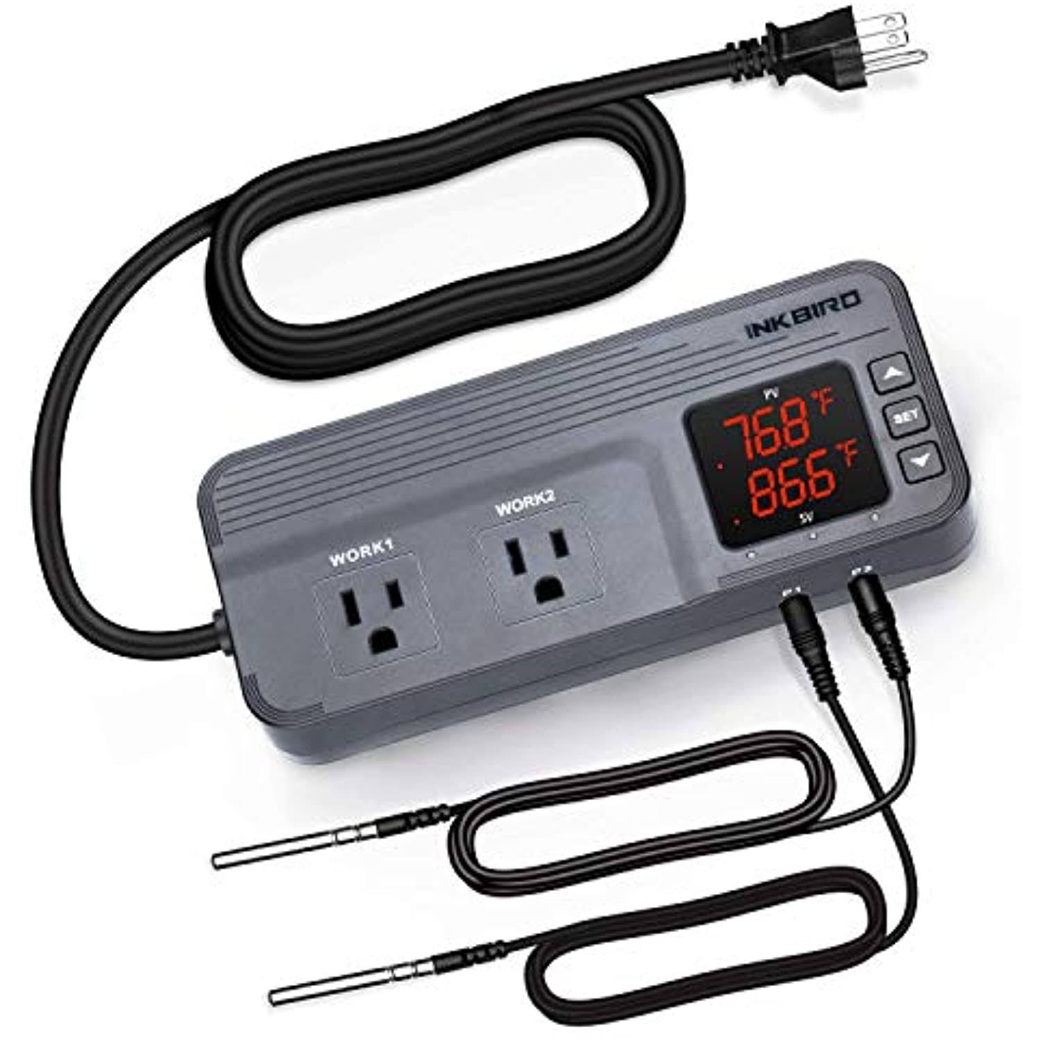 Inkbird Itc-608t Temperature Controller with Dual Temperature Sensor AC Dual Stage Outlet Thermostat with 12 Period Time Stage 1