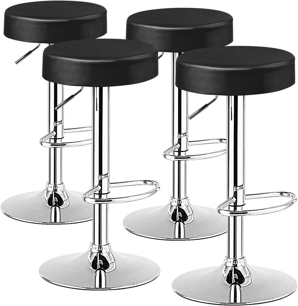COSTWAY Bar Stool, Modern Swivel Backless Round Barstool, PU Leather Armless bar Chair with Height Adjustable, Chrome Footrest, Sturdy Metal Frame for Kitchen Dining Living Bistro Pub (Black, 1 pc)