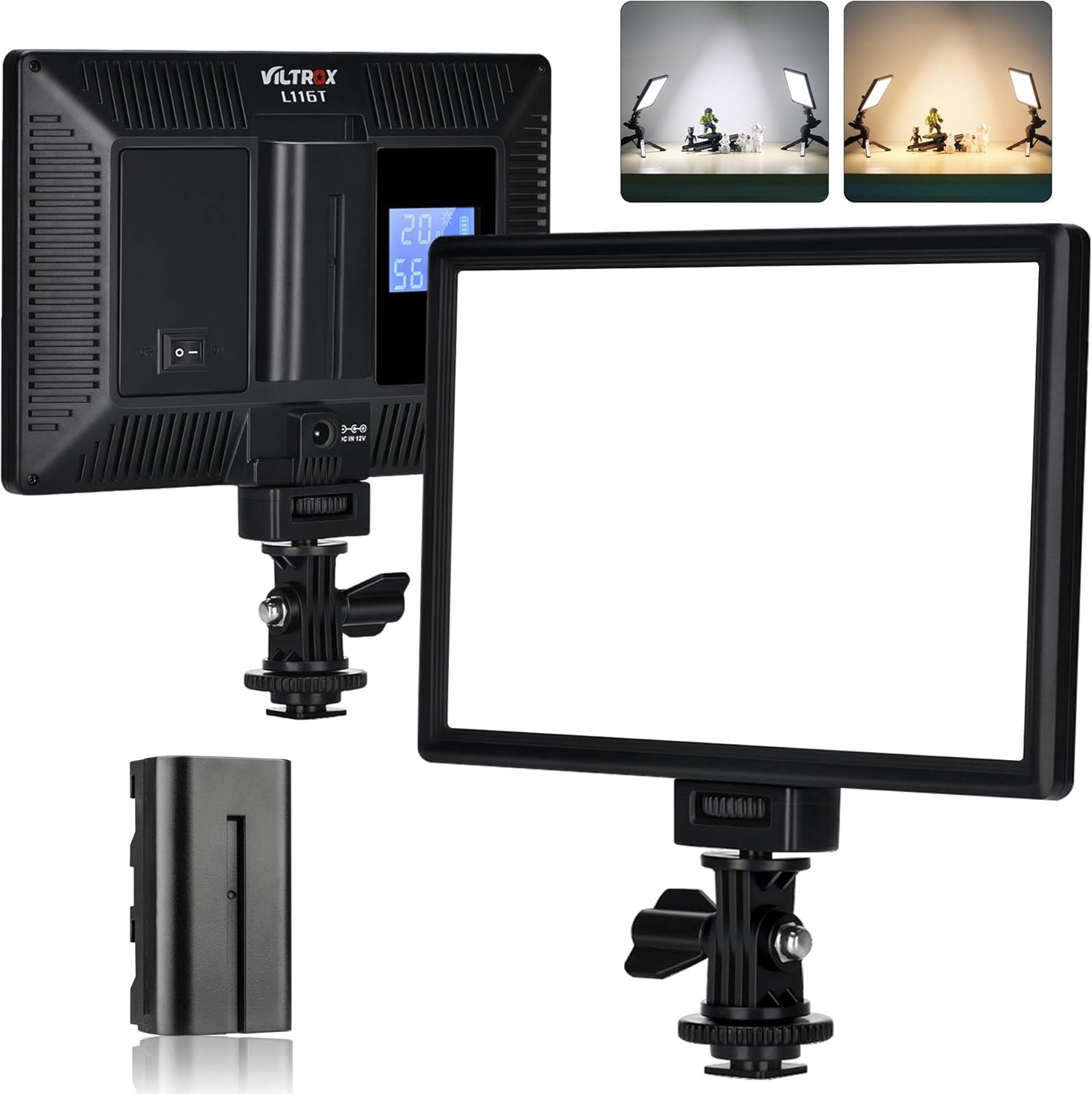 VILTROX L116T Key Light LED Video Light Panel,3300K-5600K Vlog Lighting, for Conference Live Broadcast Studio Photography Recording YouTube,with Battery Pack of 2