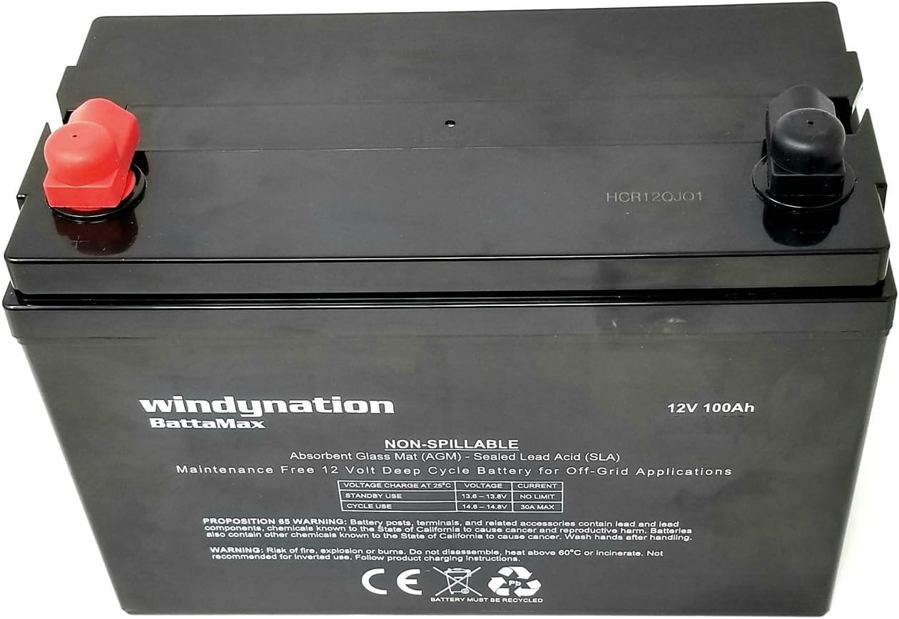 WindyNation 100 amp-Hour 100AH 12V 12 Volt AGM Deep Cycle Sealed Lead Acid Battery - Solar RV UPS Off-Grid (1 pc 100 amp-Hour)