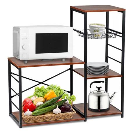 Snailhome Industrial Wooden Kitchen Bakers Rack Utility Storage Shelves Microwave Cart Microwave Oven Stand for Kitchen Organize