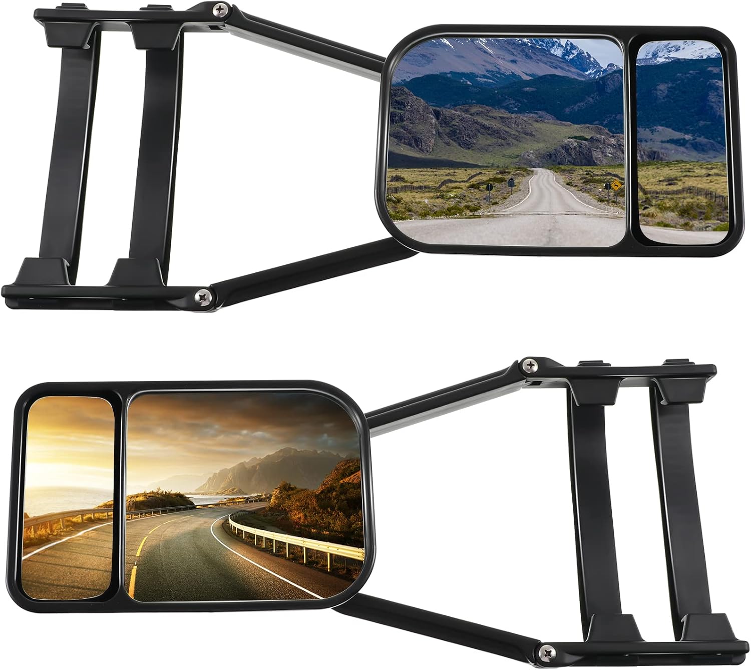 2 Pieces Black Car Towing Mirror Clip on Side Extension Towing Mirror 360 Degree Rotation Adjustable Dual View Tow Mirror for Car Truck Auto Caravan