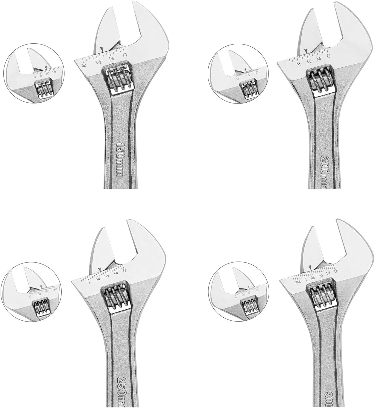 MAXPOWER 4PCS Adjustable Wrenches Set, Professional Adjustable Shifter Movable Spanner Set with Wide Jaw Capacity, Drop Forged Wrench with Chrome Finish, Set Includes 6-Inch, 8-Inch, 10-Inch, 12-Inch