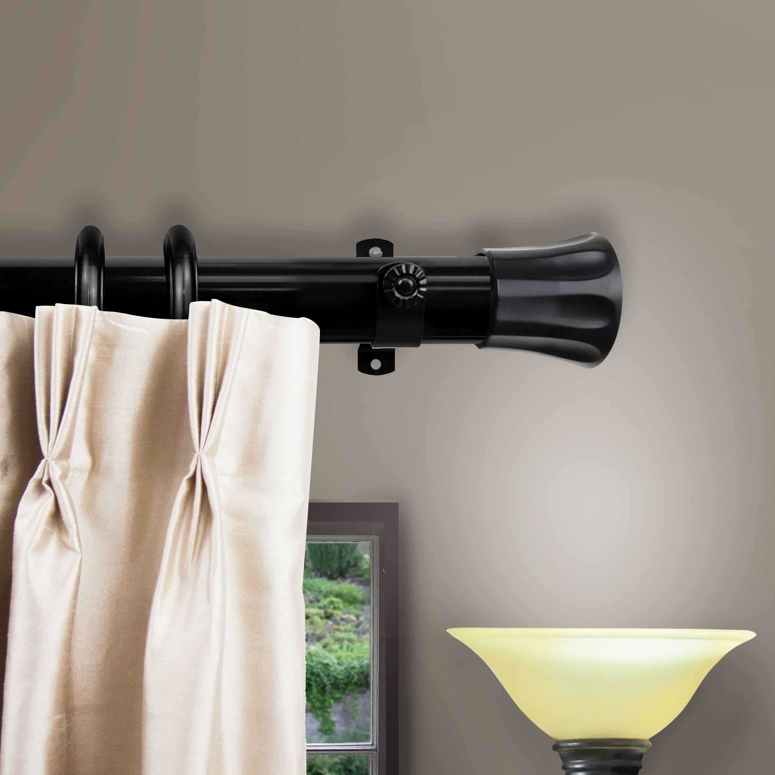 InStyleDesign Flare Decorative Traverse Rod with Rings Center Open - 48 to 84-Inch - Black Finish - Black