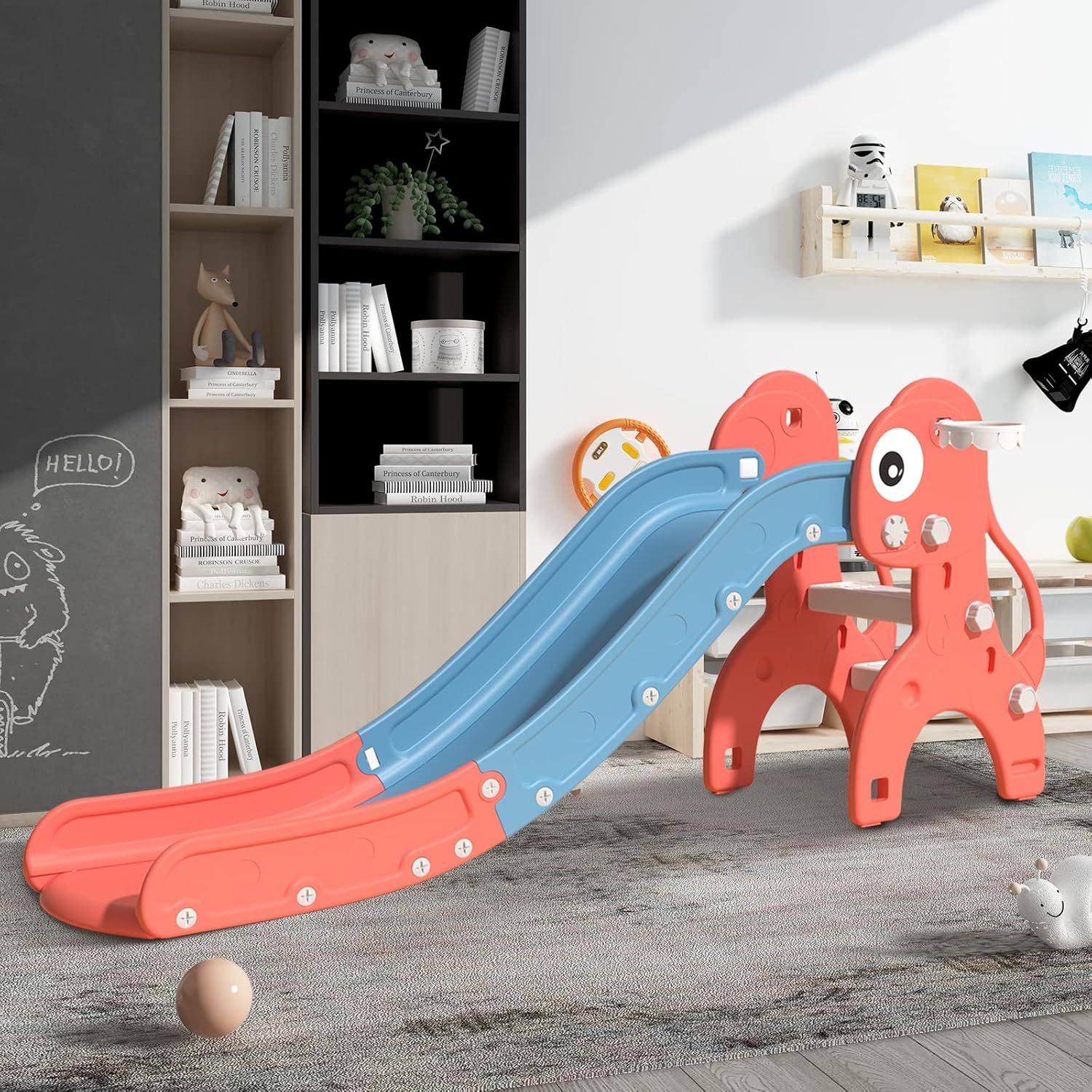 Benarita Freestanding Slide for Kids with Extra Long Slide Baby Multifunctional Play Climber Slide Set Playground Backyard Household Indoor Outdoor Slide (Blue)