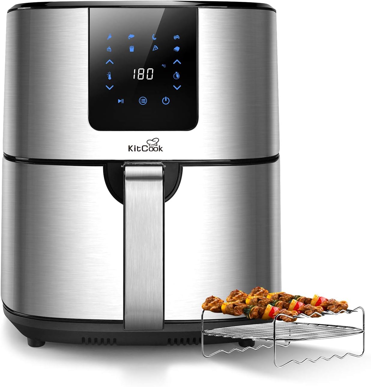 KitCook Large Air Fryer XL with Stainless Steel Basket, 6.8QT Air Fryers Oven with LED Screen, 8 Presets Dishwasher Safe for Roasting/Baking/Grilling Come with Racks & Skewers…