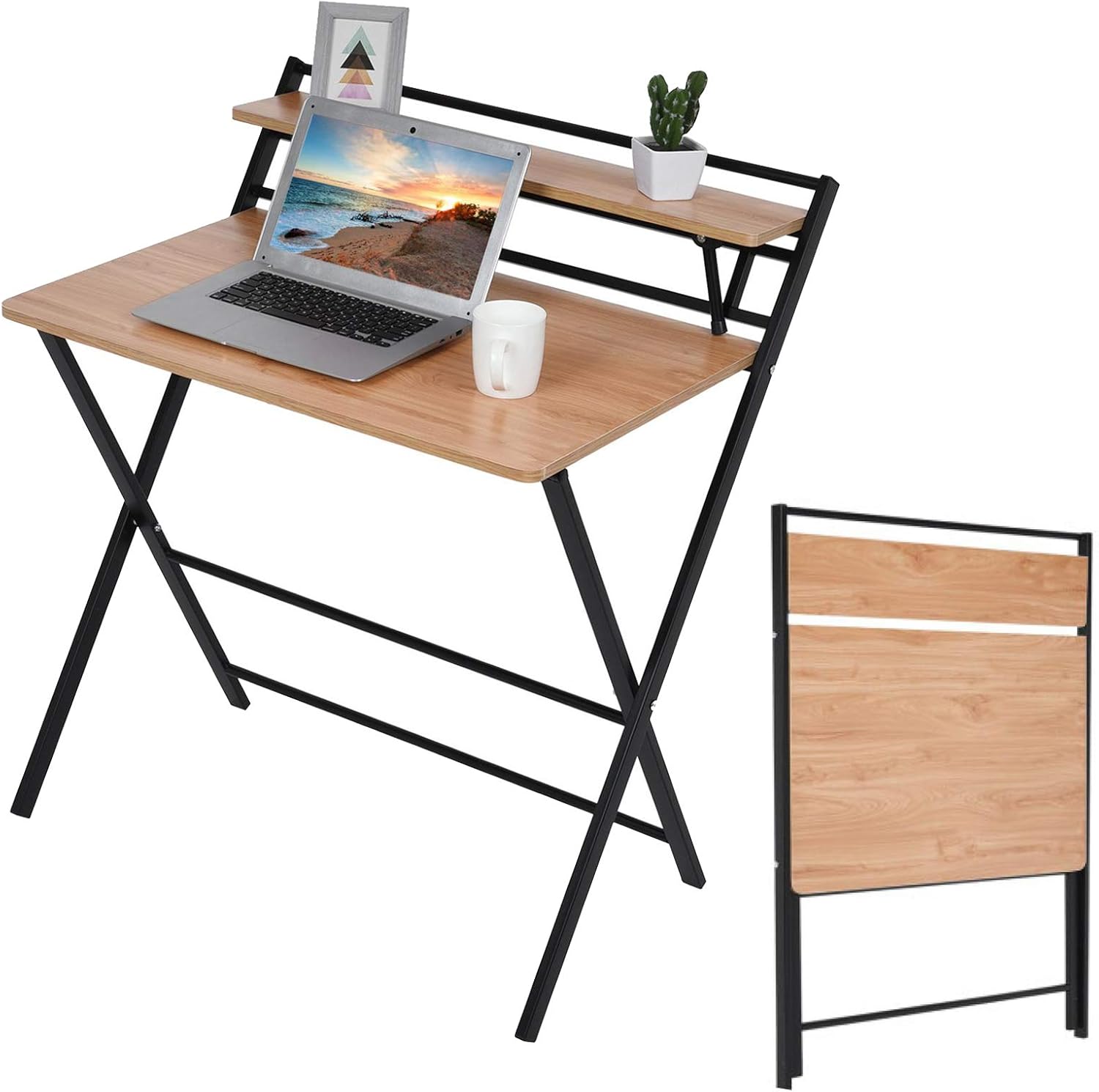 Folding Lift Study Desk for Small Space Home Office Desk Simple Laptop Writing Table,80x 50x72.5cm (Black) Pack of 2