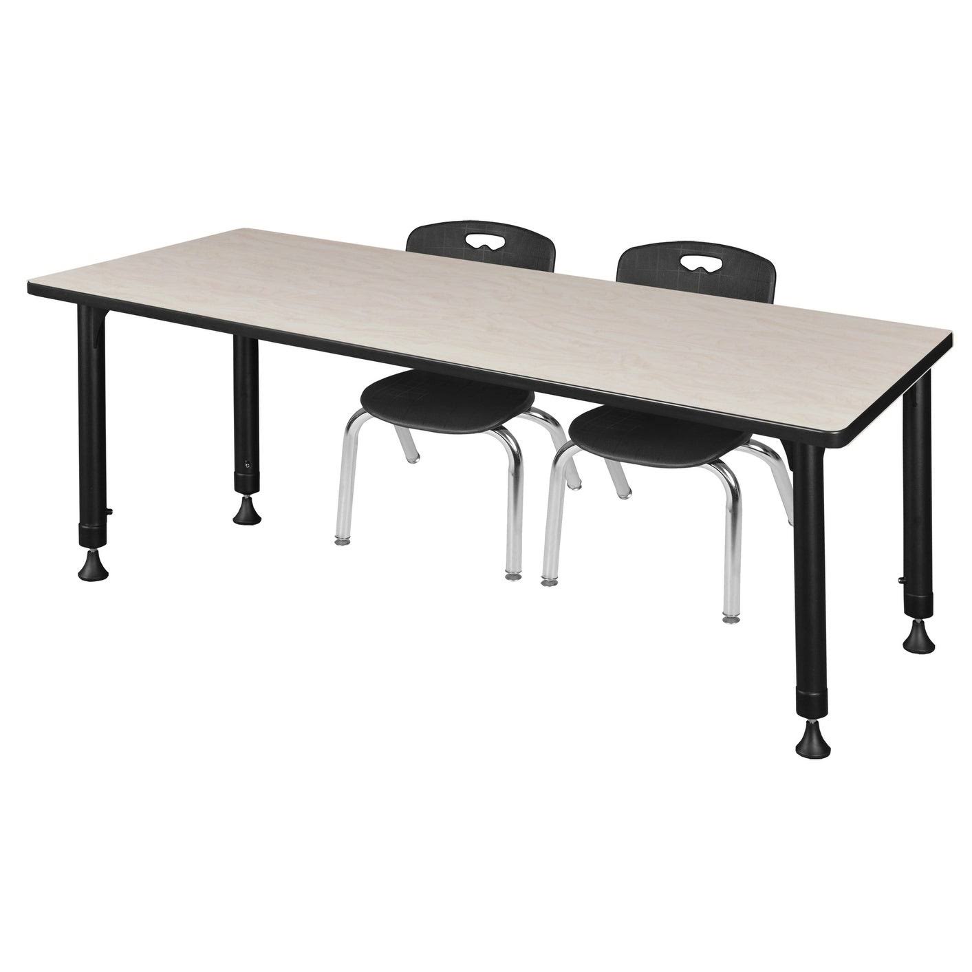 Regency Kee 66x22 x 30x22 Height Adjustable Classroom Table - Maple u0026 2 Andy 12-in Stack Chairs- Black