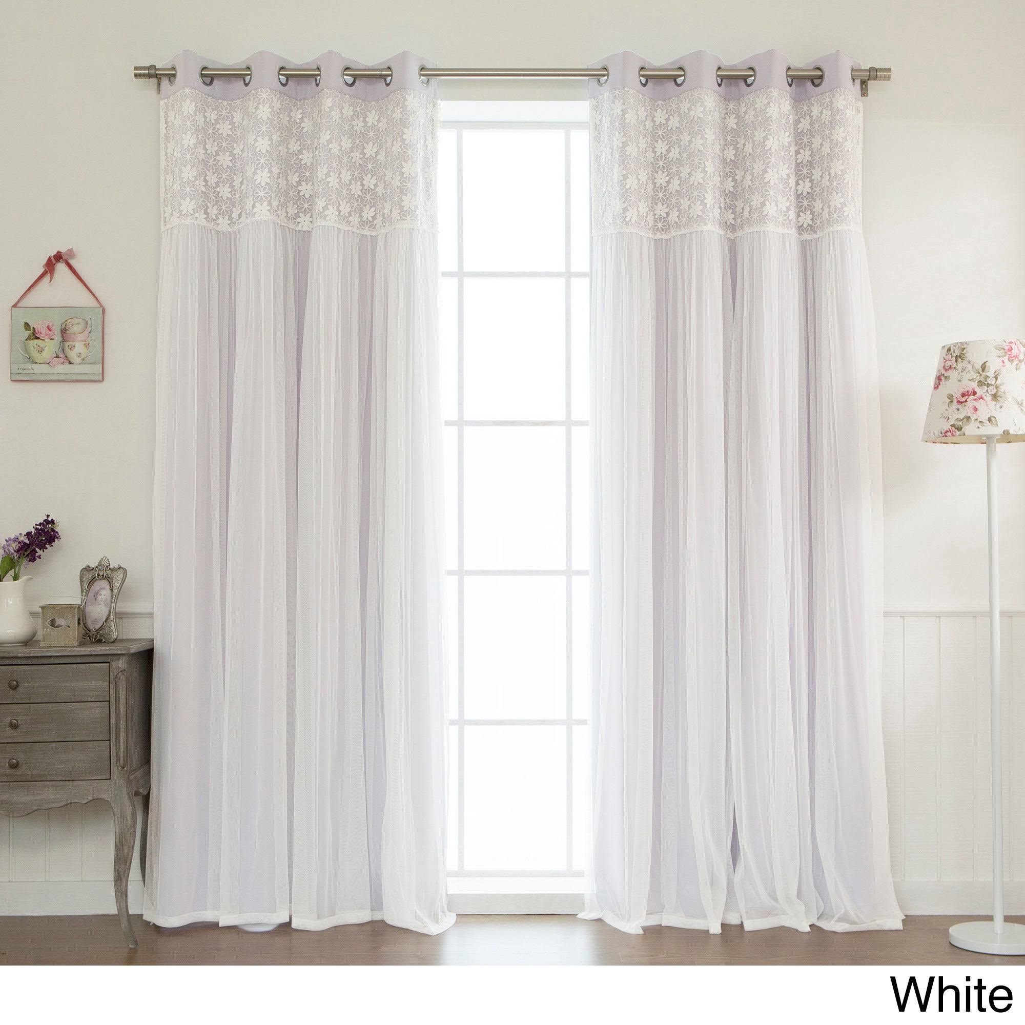 Aurora Home Floral Lace Overlay Thermal Blackout Grommet Panel Pair - Lilac - 96x22L