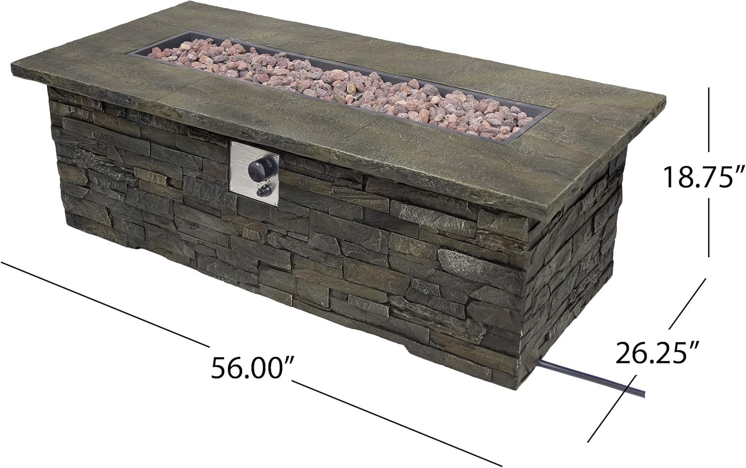 Christopher Knight Home 305417 Welsh Outdoor Light Weight Rectangular Fire Pit, Natural Stone/Black
