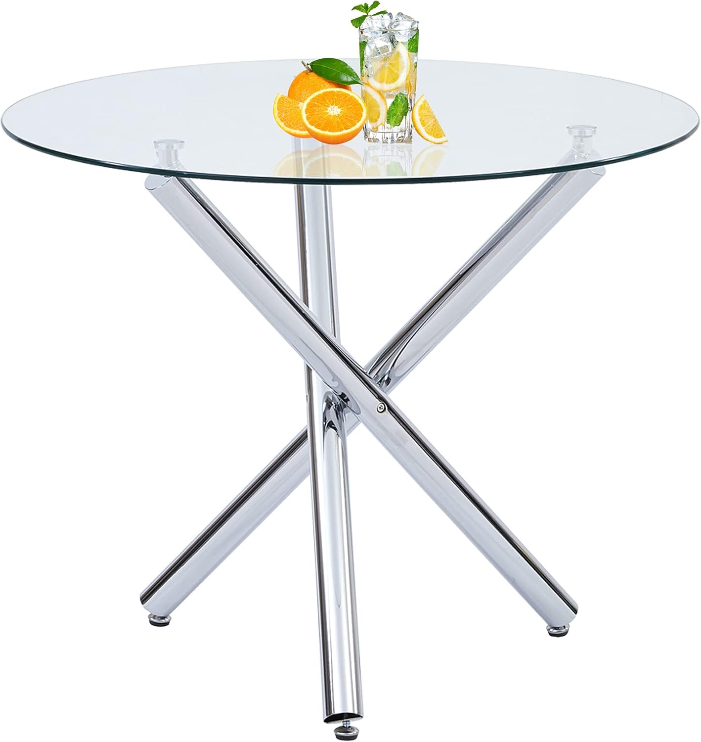 Round Glass Table,Nopurs Glass Dining Table with Stainless Steel Legs,35.4