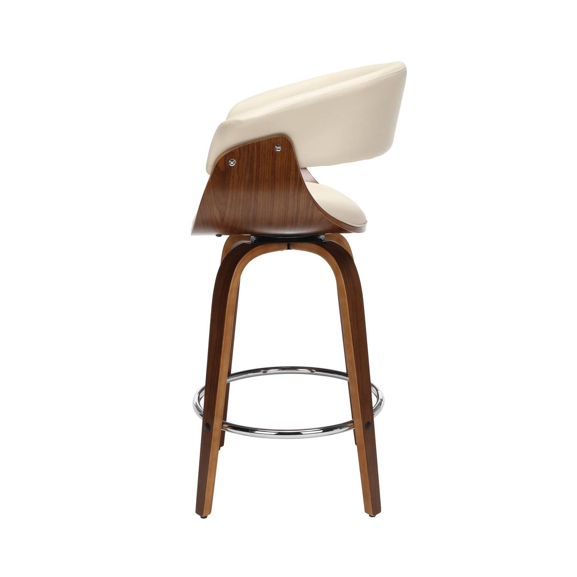 Ofm Mid Century Modern 26x22 Low Back Bentwood Frame Swivel Seat Stool, Vinyl, Ivory - 161 Collection