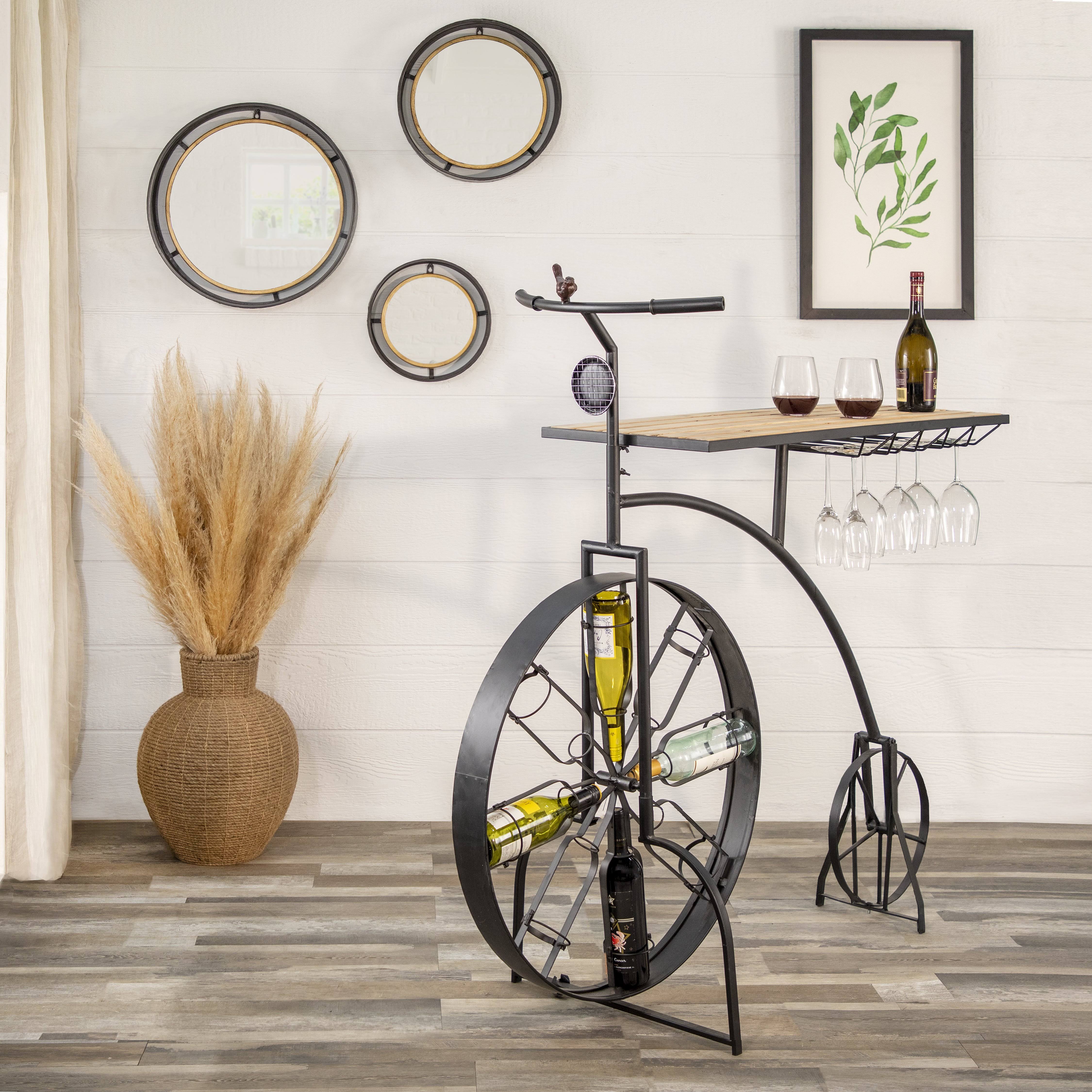Sagebrook Home Metal u0026 Wood Bike Wine Rack, Black
