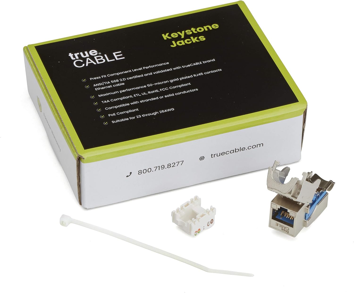 trueCABLE Cat6A Toolless Keystone Jack, Shielded (STP), UL Listed, ETL Verified, ANSI/TIA Certified, Modular RJ45 Female, 12 Pack Pack of 2