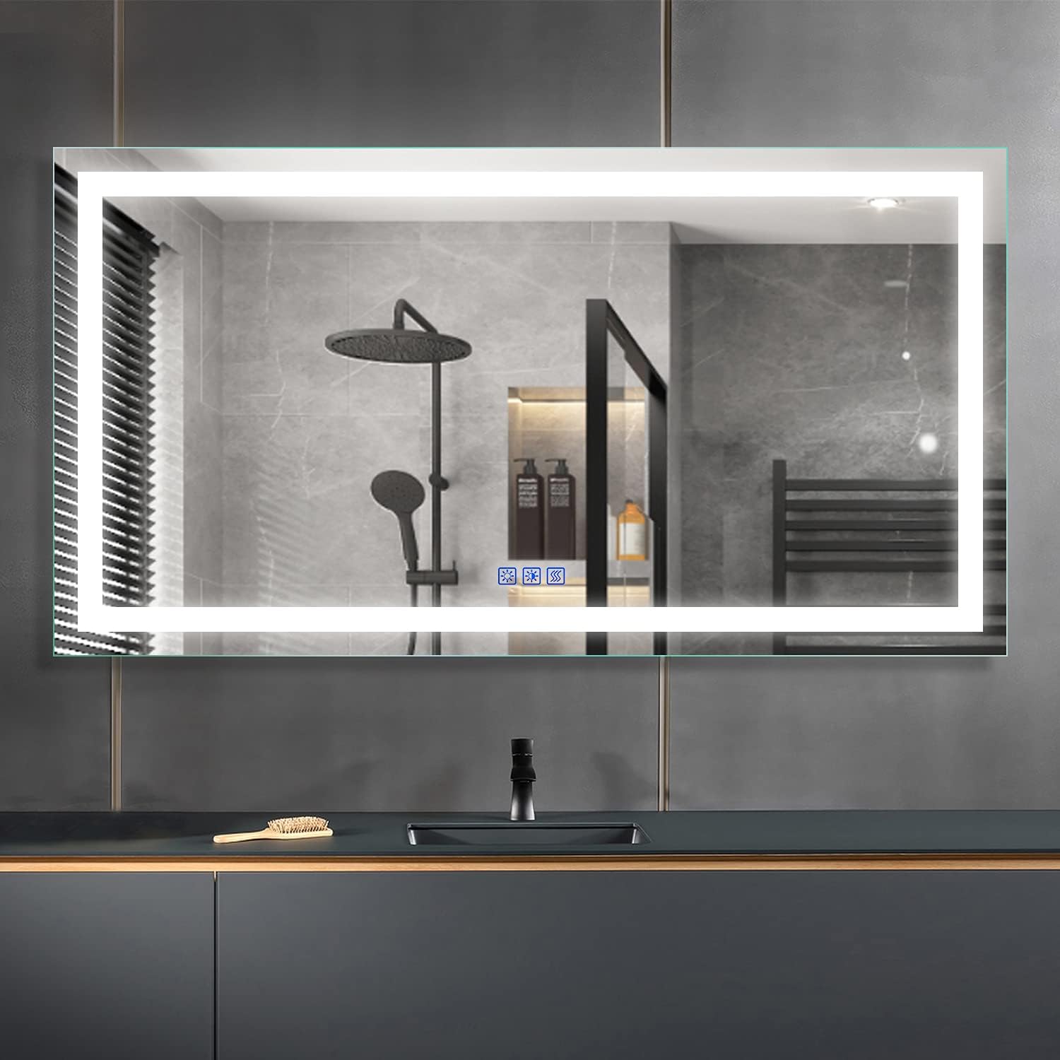 YRSHA 60x32 Inch LED Bathroom Vanity Mirror, Lighted Smart Wall Mounted Backlit Mirror with Lights, Anti Fog,Dimmable Memory Touch Button, Warm/Cold/Neutral Light,IP44 Waterproof, CRI>92(Horizontal)&hellip;