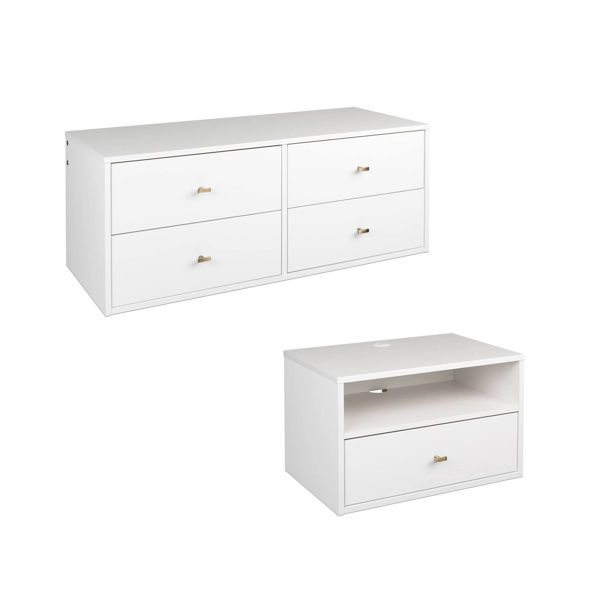 Prepac Hanging Dresser and Nightstand Set - White