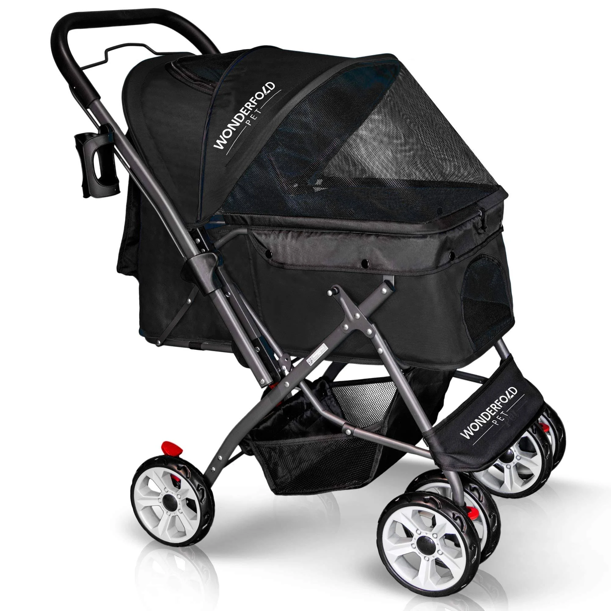 Wonderfold Wagon P1 Folding Pet Stroller with Reversible Handle (Black)