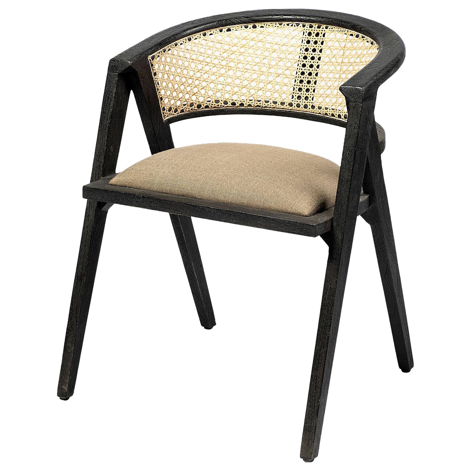 Mercana Tabitha I Black Wooden Frame Grey Linen Wrap Seat Dining Chair 68495