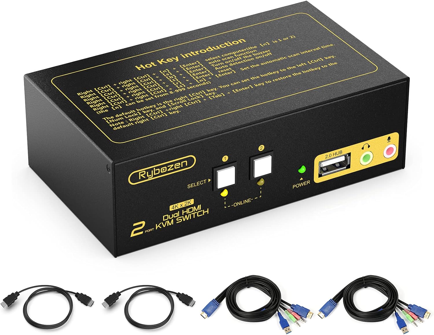 KVM Switch HDMI 2 Port Dual Monitor Extended Display,USB and HDMI Switch for 2 Computers Share Keyboard Mouse Printer and 2 HD Monitor,with Audio Microphone Output and USB 2.0 Hub,4K@30Hz Pack of 2