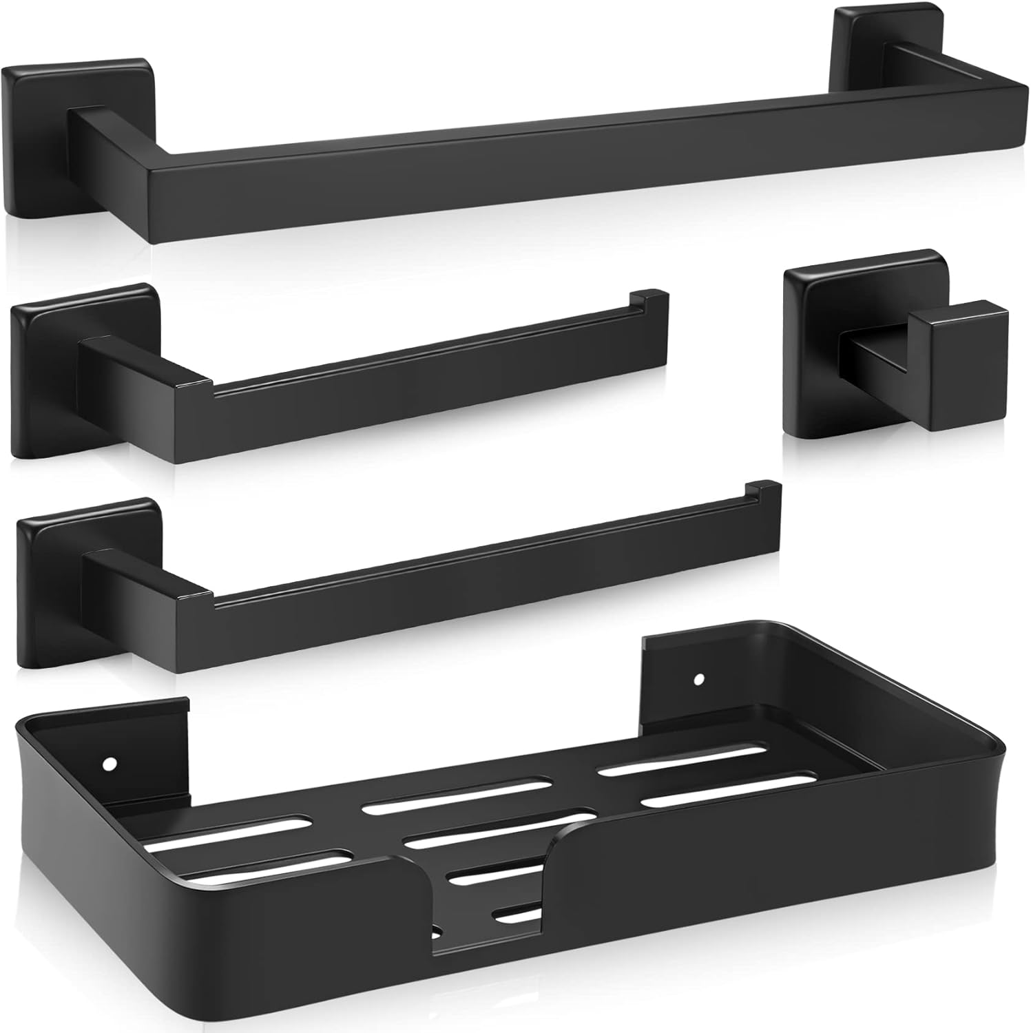 Rinafly 5 Pieces Bathroom Hardware Accessories Set Matte Black Towel Bar Set Wall Mounted, Premium SUS304 Stainless Steel,23.6-Inch.