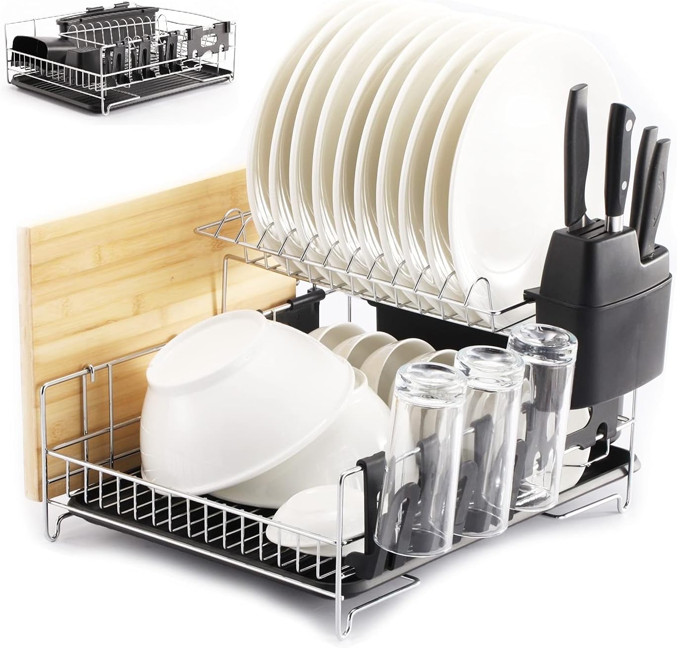 Premium Racks Professional Dish Rack - 304 Stainless Steel - Fully Customizable - Microfiber Mat Included - Modern Design - Large Capacity Pack of 2