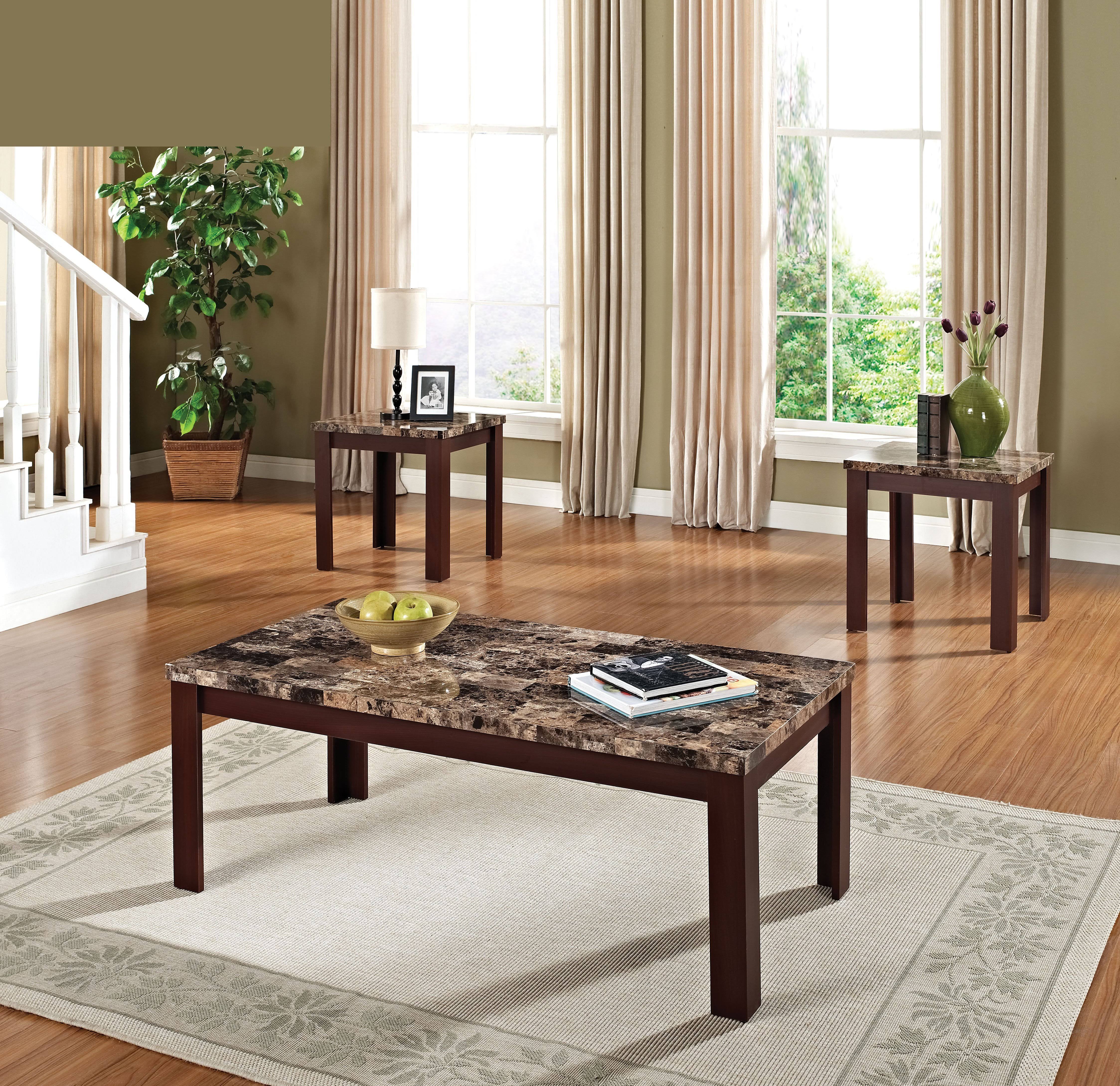 Acme Furniture Finely 3-Piece Coffee Table Set, Light Brown/Cherry