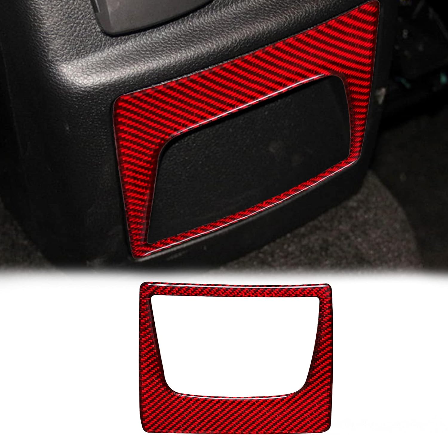 SUNJIKA Compatible with 1PCS Carbon Fiber Interior Armrest Box Button Control Panel Cover Sticker Rear Seat Accessories for Ford Explorer 2013 2014 2015 2016 2017 2018 (Red)