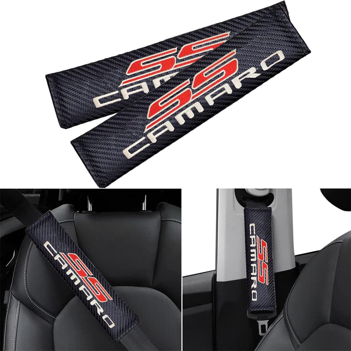 shandong Seat Belt Covers for Camaro SS - 2 Pcs Black Carbon Fiber Car Seatbelt Shoulder Strap Pads Safety Belt Covers Protective Sleeves with Printed Car Logo