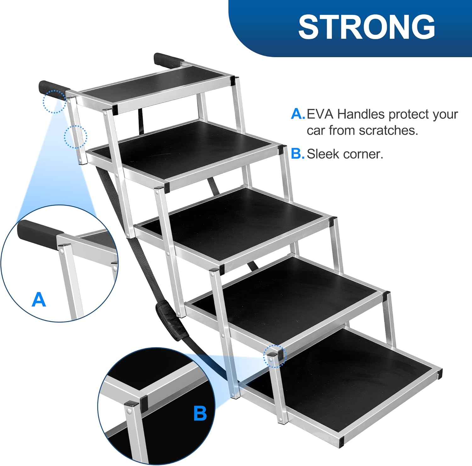 Niubya Dog Steps for Large Dog, Foldable Aluminum Dog Stairs with Nonslip Surface for Cars and SUV, High Beds, Trucks, Lightweight Pet Ladder Ramp Supports 150 Lbs