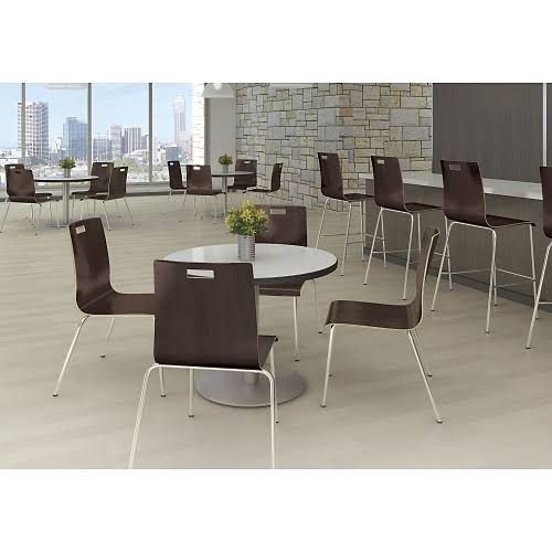 NBF 36x22 Round Barista Standard Height Table Casual Linen Laminate Top/Black Edge/Round Silver Base Signature Series (T36RD-B19