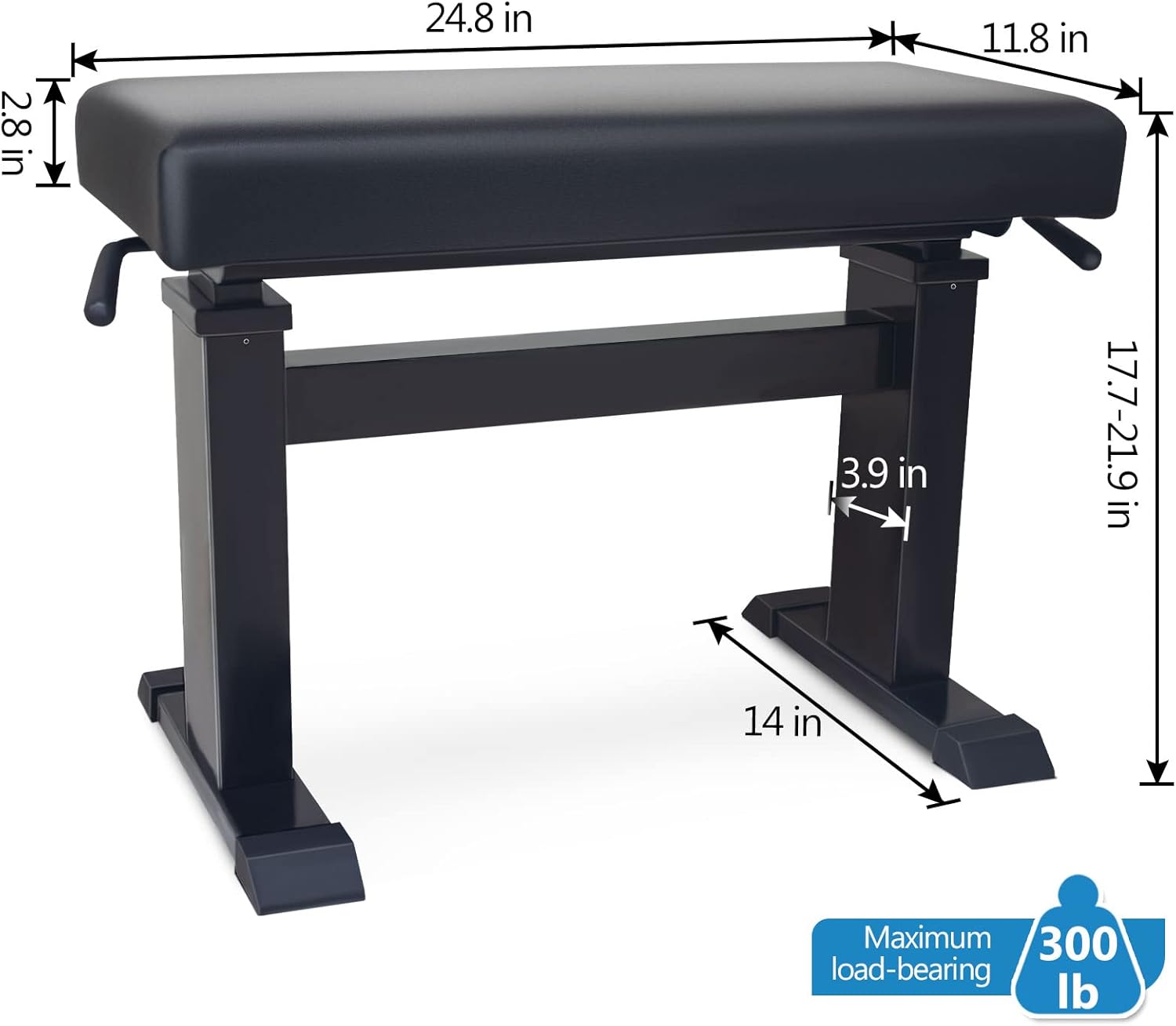 Height Adjustable Piano Bench Hydraulic Lifting Piano Bench Keyboard Stool, Modern Leather Piano Stool High Density Sponge Lining Full Alloy Material, Black Gloss