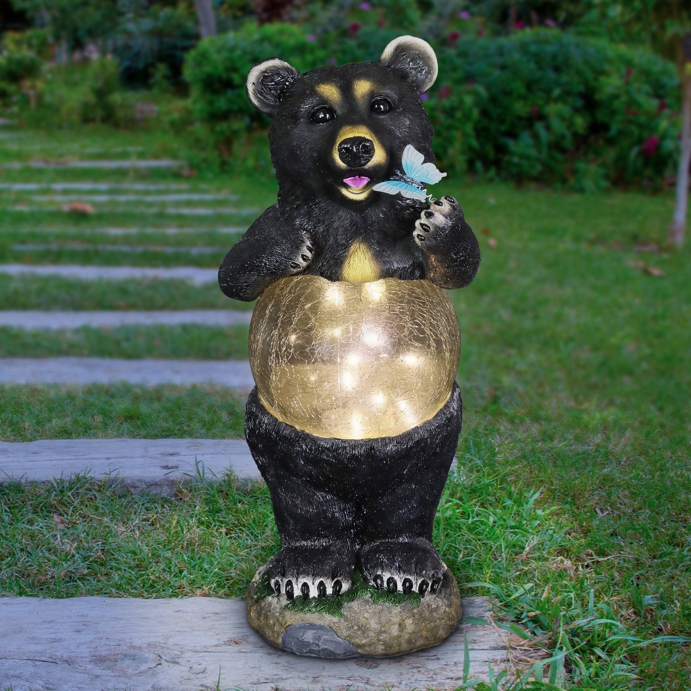 Exhart 17 in. Tall Solar Bear with Crackle Ball Belly Garden Statue