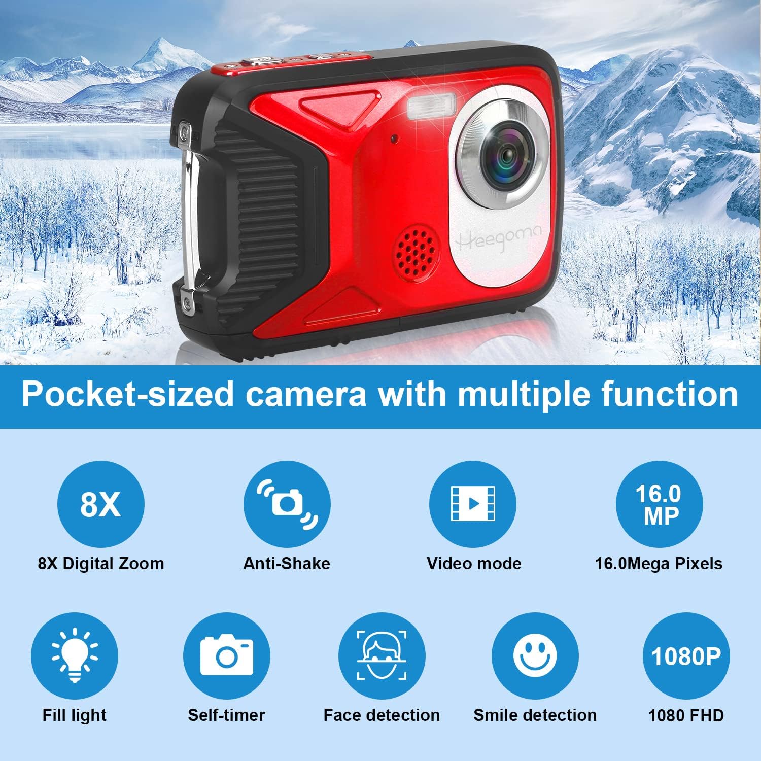 Waterproof Digital Camera,1080P 21MP HD Digital Camera with 2.8