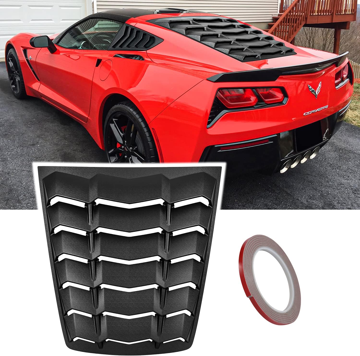 Yoursme Rear Window Louver Windshield Sunshade Cover for Corvette C7 Stingray Grand Sport Z51 Z06 ZR1 2014 2015 2016 2017 2018 2019 in GT Lambo Style ABS Matte Black