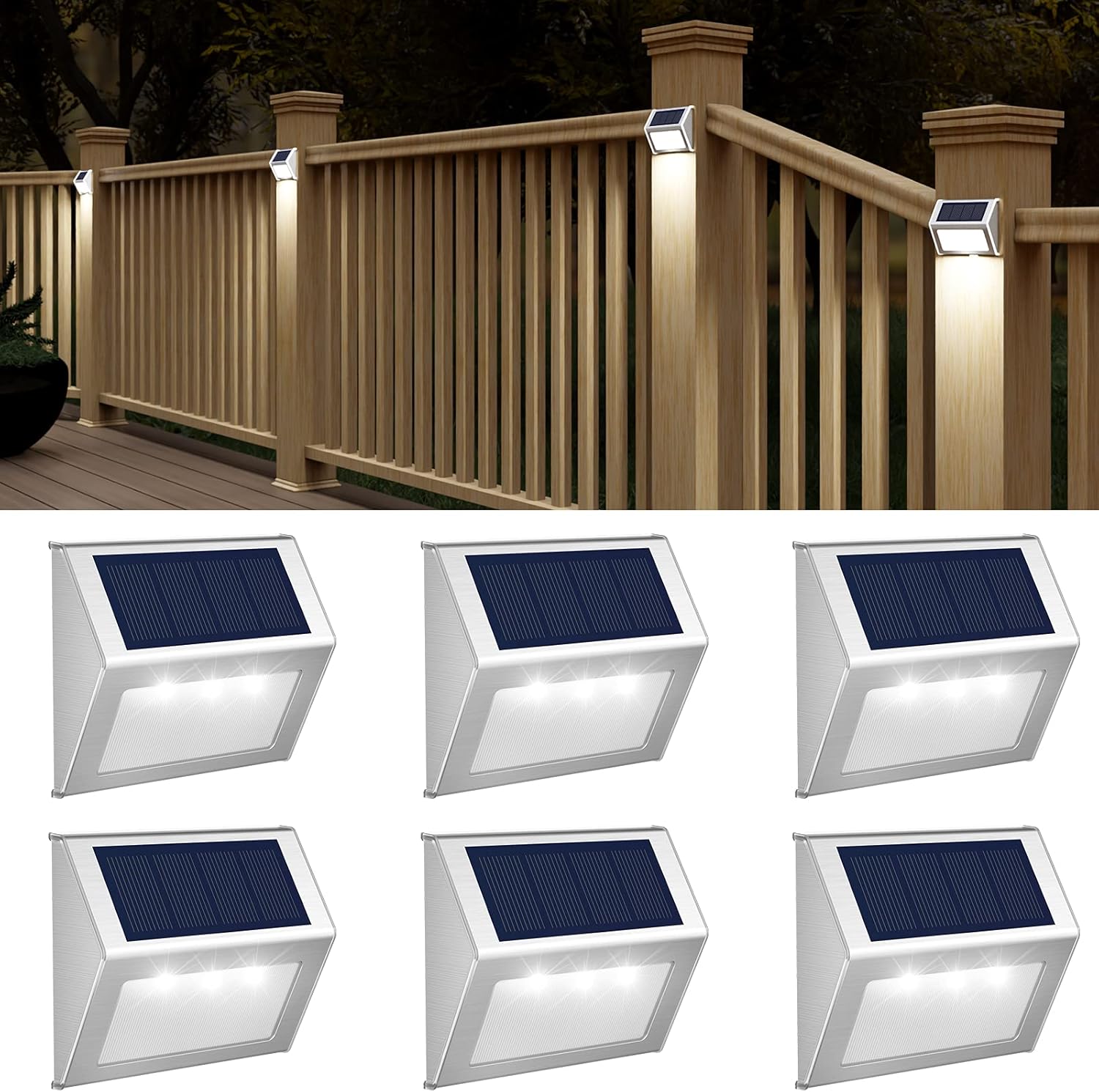 JSOT Solar Outdoor Lights, 12 Pack Solar Fence Lights, Deck Lights Solar Powered Waterproof Outside Lights for Garden Backyard Patio Yard Stair Step Wall Railing Post LED Lamp Lighting, Cool Light