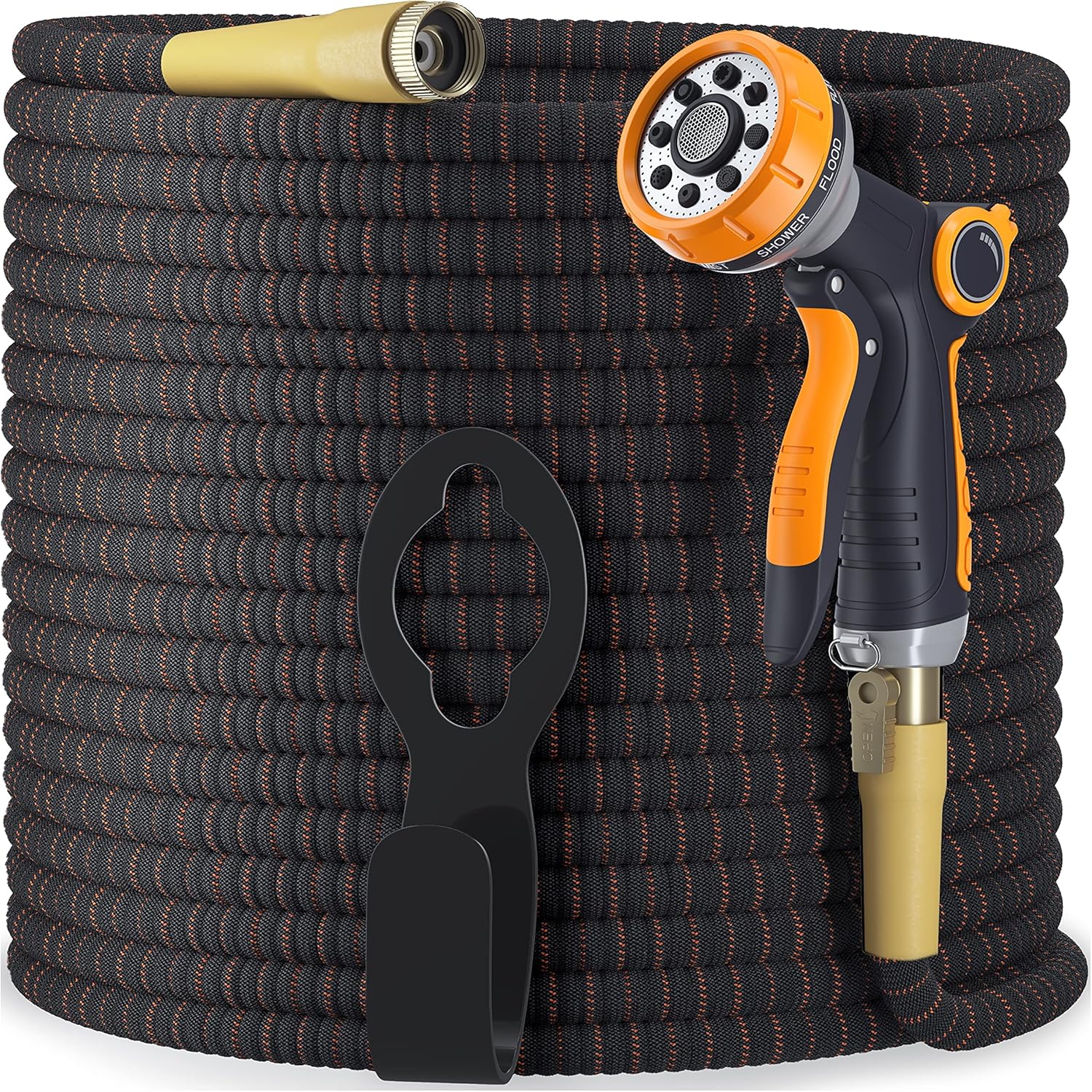 Garden Hose Expandable Flexible - Super Durable 3750D Fabric | 4-Layers Flex Strong Latex | No-Rust Brass Connectors with Pocket Protectors - Water Hoses for Gardening (100FT Set) Pack of 2