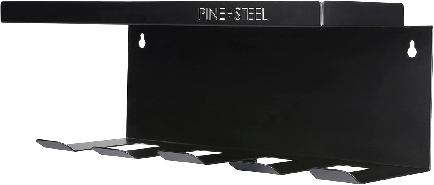 PINE + STEEL Drill Storage Rack - Power Tool Holder - Tool Storage Organizer - Garage Organizer Charging Station - Heavy Duty Hanging Wall Mount, Shelf & Garage - Holds Drills, Batteries & Accessories Pack of 2