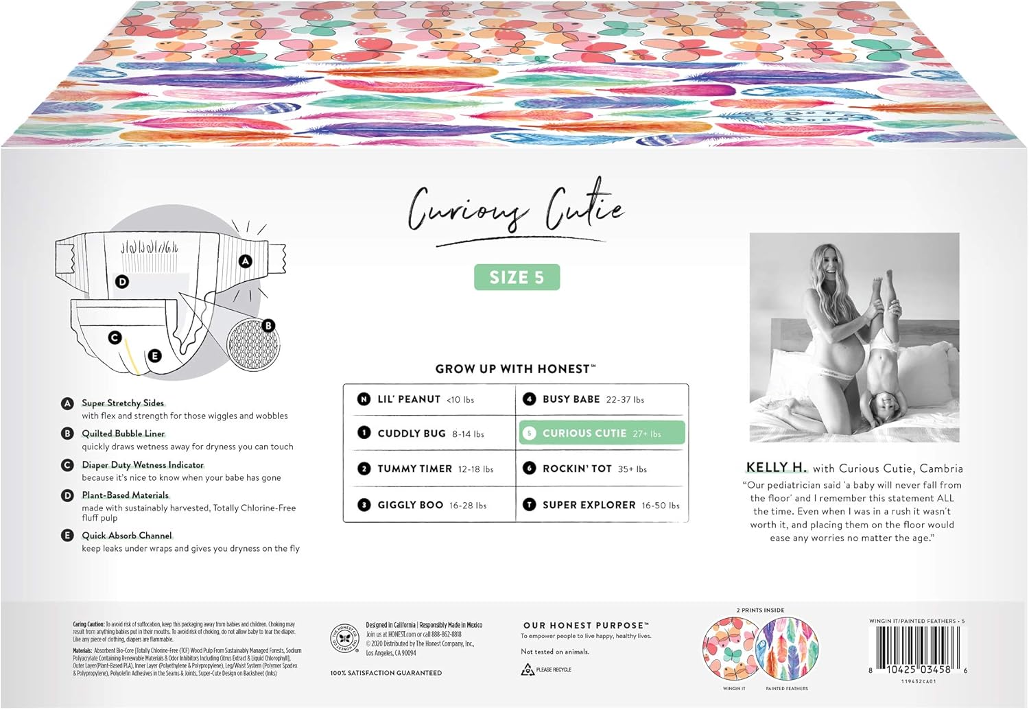 HONEST Company, Super Club Box, Clean Conscious Diapers, Wingin' it + Painted Feathers, Size 5, 100 Count (Packaging + Print May Vary),H01SCB00T6S5R Pack of 2
